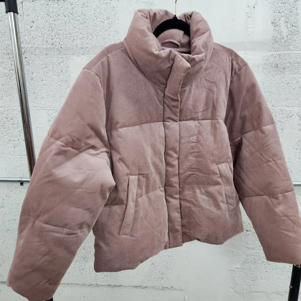 Levi’s Women’s Corduroy Puffer Jacket Mauve Pink Size XL - Picture 2 of 9